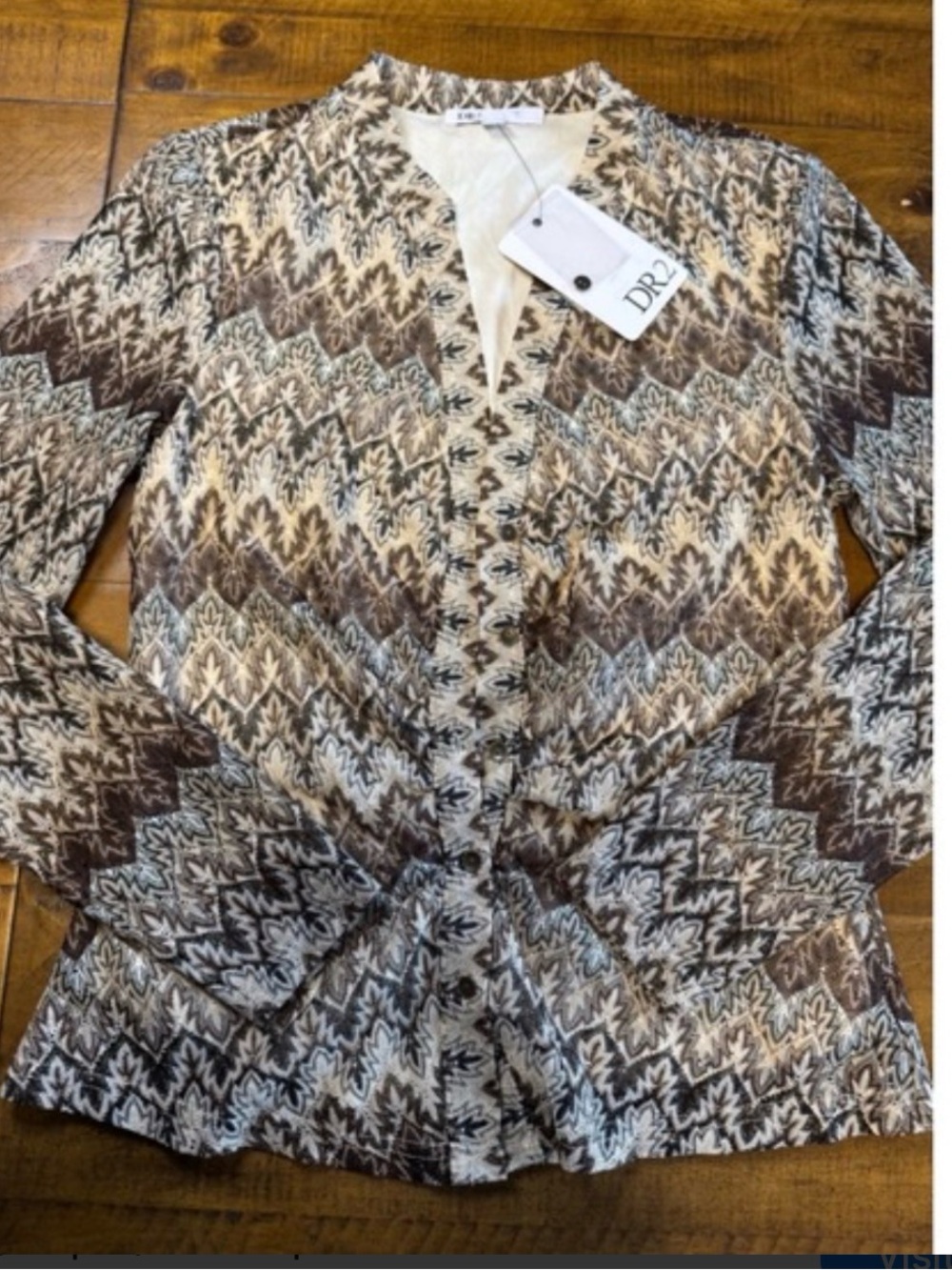 DR2 Patterned Button-Front Cardigan - Cream & Brown NWT